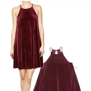 Everly Maroon High Neck Trapeze Lined Dress Size Medium Sleeveless